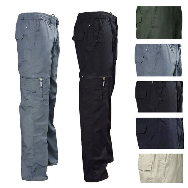 MENS CASUAL ELASTICATED WAIST CARGO COMBAT TROUSERS PANTS WORK RUGBY BOTTOMS