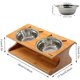 thumbnail image 1 of Cuenco alto para gatos y cachorros Cuenco inclinado para gatos y perros con soporte de madera (2 cuencos, altura ajustable) Adepaton QH-1068, 1 of 5