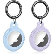 [2 Pack]Fintie Silicone Case with Keychain for AirTags Tracker, Portable Anti-Scratch Protective Skin Cover Compatible with Apple AirTags 2021 Finder, Blue + Lilac Purple