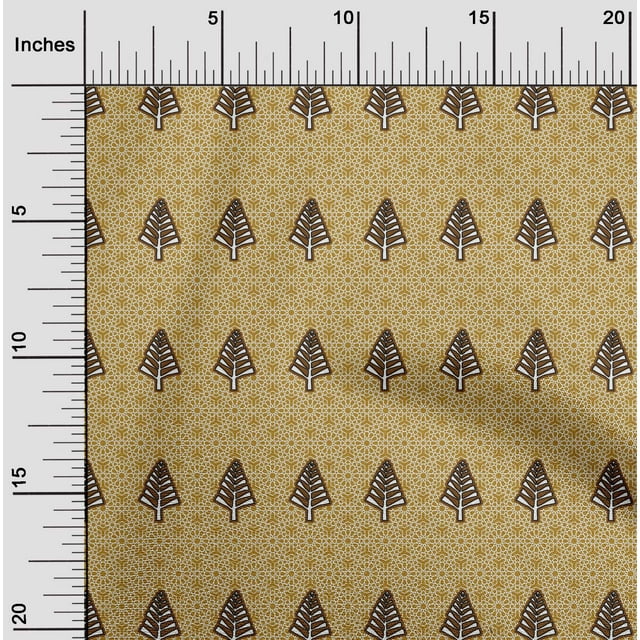 oneOone Cotton Poplin Dark Mustard Fabric Tree & Geometric Block Dress Material Fabric Print Fabric By The Yard 42 Inch Wide