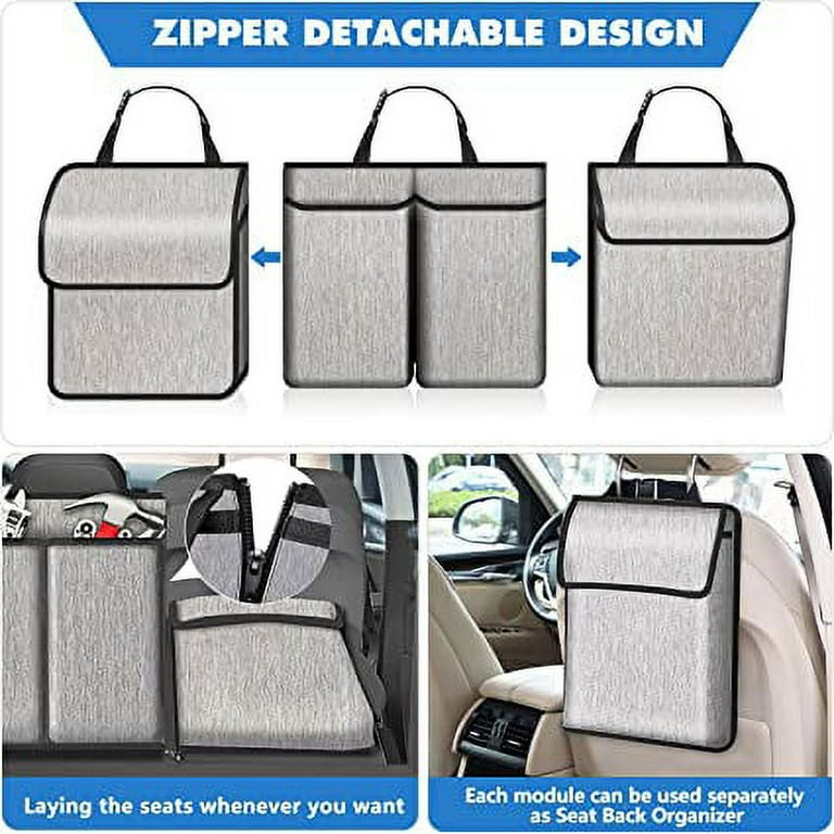 FINPAC Car Trunk Organizer, Unzip Hanging Back Seat Storage with Built-In Cooler, Large Capacity Interior Car Accessories for Jeeps, SUVs, Vans (Gray)