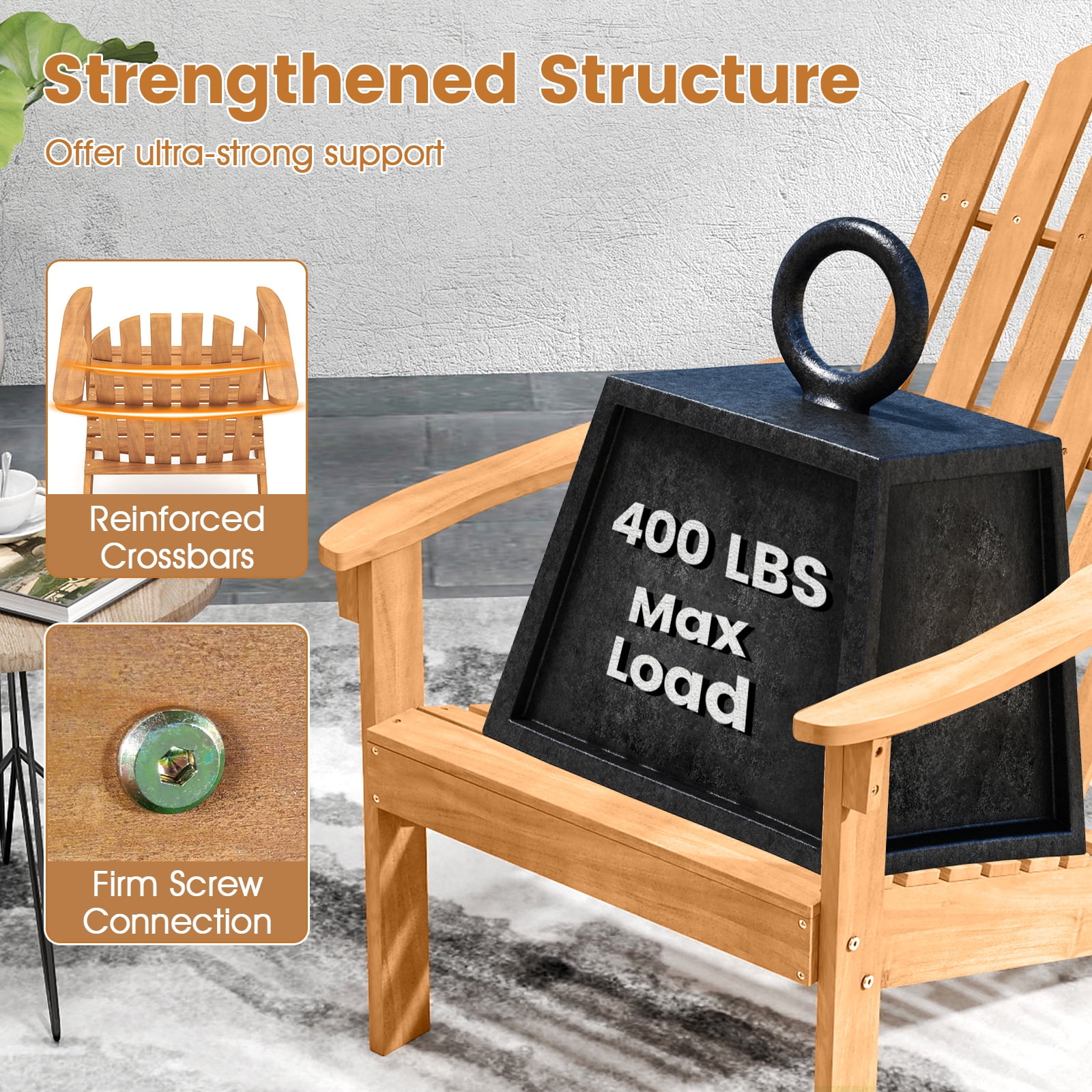 Costway Outdoor Adirondack  Chair Accent Chair Solid Wood sturdy Patio Garden Furniture Natural