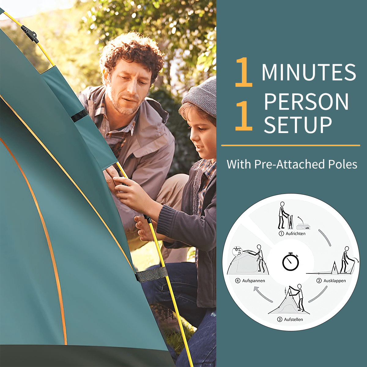 3-4 Person Automatic Pop Up Tent for Camping, Portable Instant Tent, Camping Gear Rainproof Camping Tent with Carrying Bag, Lightweight Outdoor Tent, for Camping, Hiking, Beach or Mountaineering