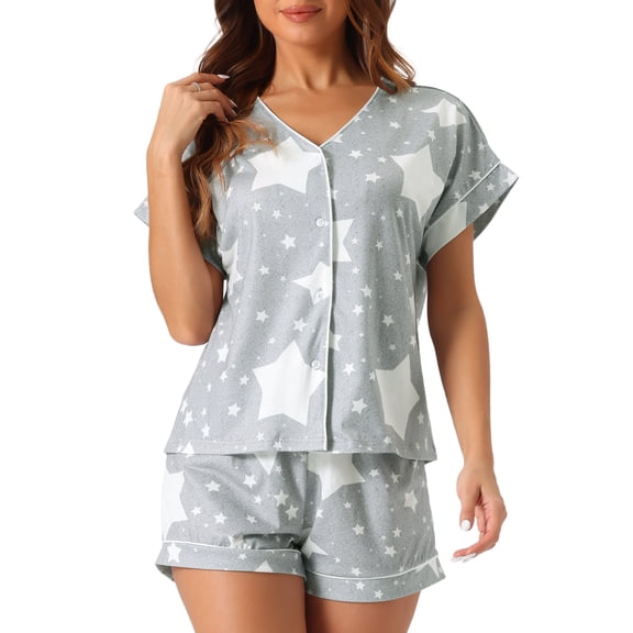 DARING DIVA Women's Sleepwear Soft Modal Lounge Pajama Set Gray Star XS