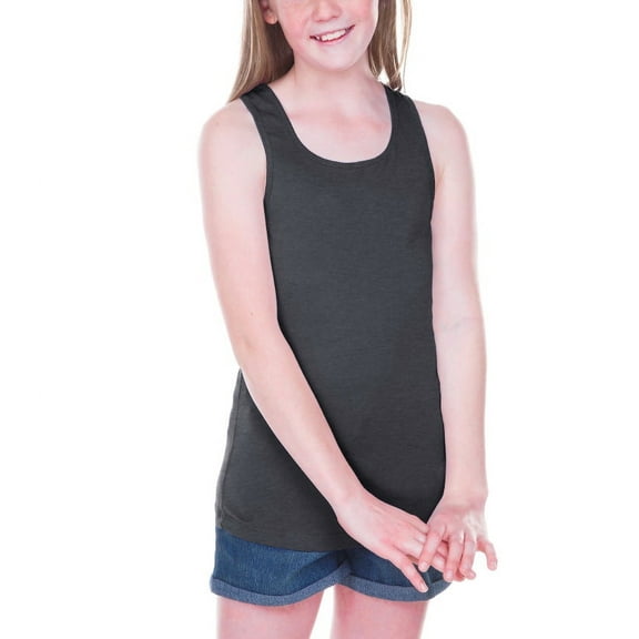 Girls 7-16 Sheer Jersey Scoop Neck Tank Ht.Charcoal S