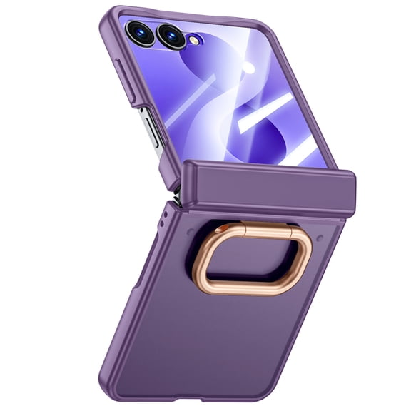 Corliven for Samsung Galaxy Z Flip8 Case, Shockproof Flip Cover with Ring Holder Kickstand, Anti-Scratch Rigid Plastic Protective Case with Screen Protector, Purple