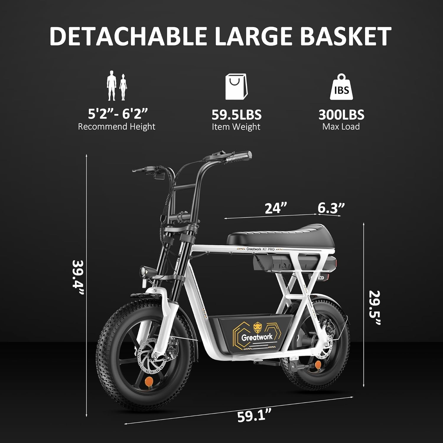 Greatwork K7 PRO Electric Scooter for Adults, Peak 1500W 25MPH, 30-Mile Range, 16" All-Terrain Fat Tires, Motorcycle Style with Seat & Basket, UL2272
