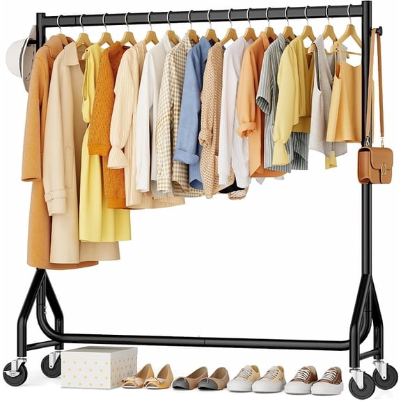 Clothes Clothing Rack, Rolling Heavy Duty Clothes Rack Load 420 LBS With Wheels, Metal Clothes Rack for Hanging Clothes, Portable Standing Clothes Garment Rack,Gold,48 inches