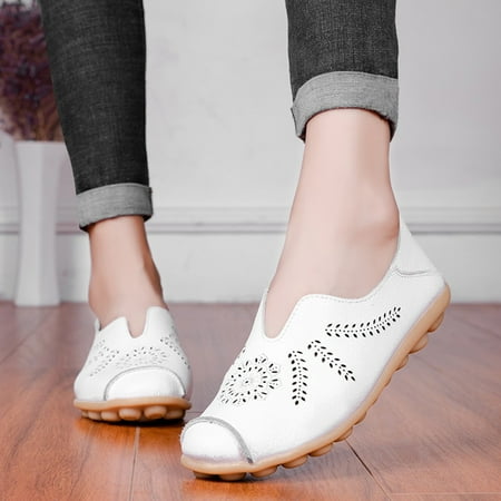 

Shoes for Women KKCXFJX Women s Comfortable Leather Hollow Printed Flat Casual Loafers Single Shoes