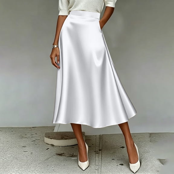 Warop Women's White Pleated Skirt High Waisted A-Line Midi Skirt Casual Flowy Skirt for Summer Office Party Daily Wear