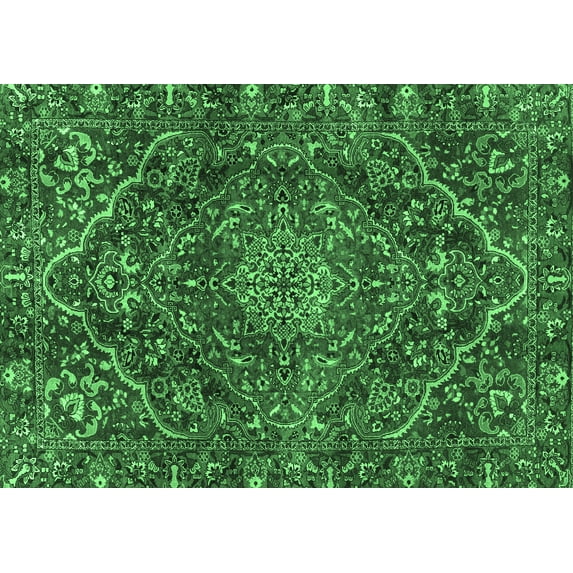 Ahgly Company Indoor Rectangle Persian Emerald Green Traditional Area Rugs, 2' x 4'