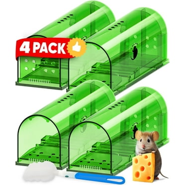 4 Pcs Humane Mouse Trap Catch and Release Mouse Traps Indoor for Home No Kill Best Reusable With Cleaning Brush Indoor/Outdoor Mousetrap Catcher Non Killer Small Capture Cage