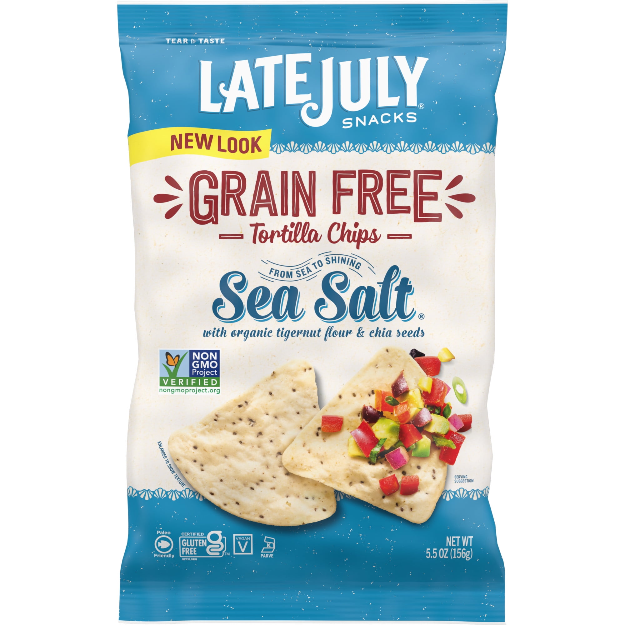 LATE JULY Snacks Grain Free Tortilla Chips, Sea Salt Chips, 5.5 oz. Bag