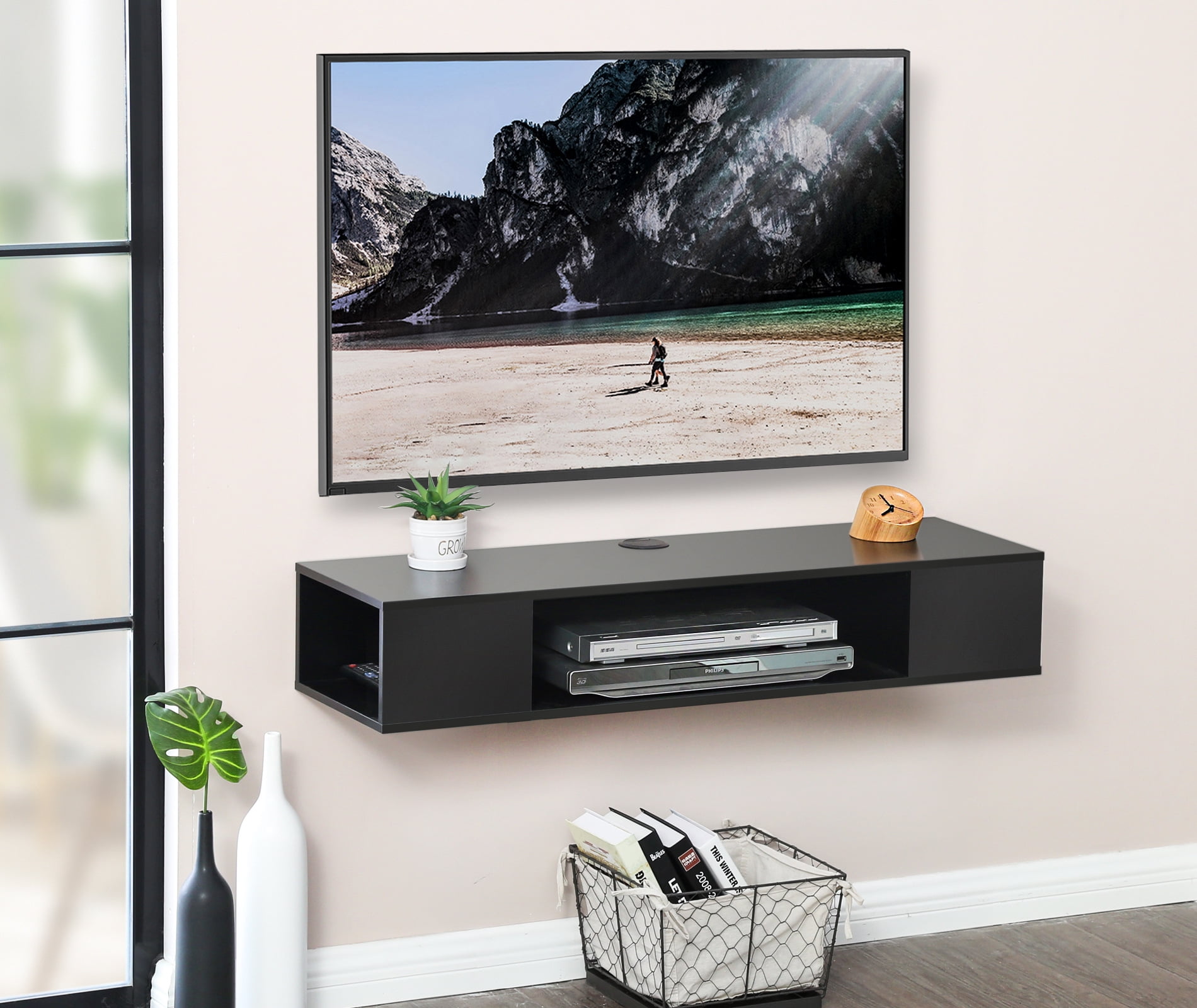 Fitueyes Wood Floating Wall Mount TV Stand Media Console Modern Storage Cabinet 