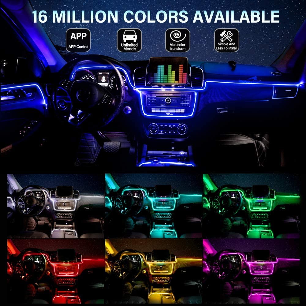 LED Car Interior Atmosphere Lights Strip 6M 5in1 RGB Optic Music ControlNeon Lamp Strip Universal