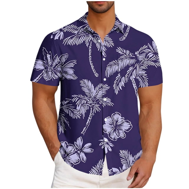 Styesk T-Shirts pour Homme Mode Décontractée Imprimé Poche Bouton Manches Courtes Col Rabattu Blouse Chemise