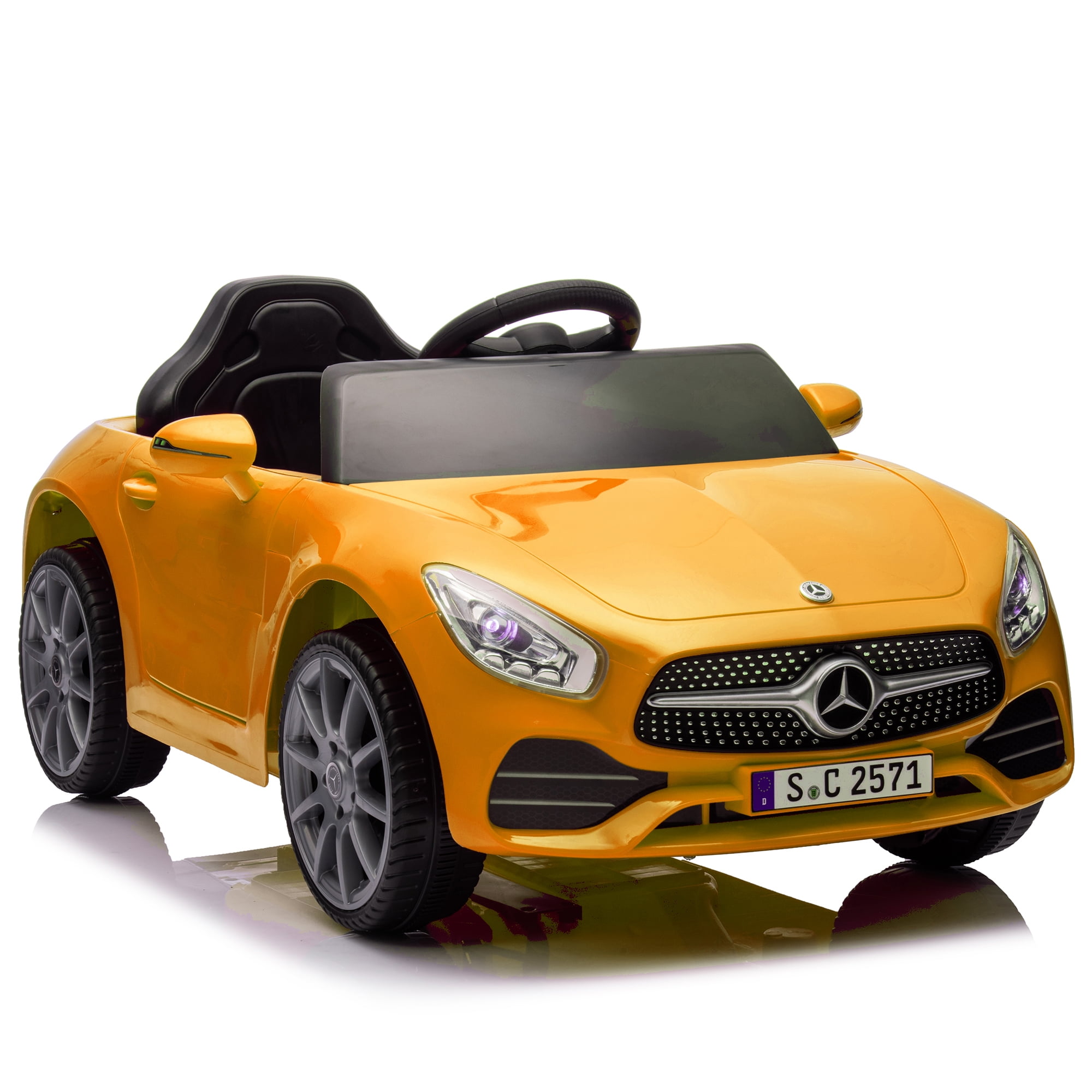 Xuanlur Licensed Benz CLS 350 12V Electric Ride on Toys with Parent Remote Control, Spring Suspension, Electric Car for Kids, Power Car Wheels with Bluetooth Music, LED Lights (Orange)