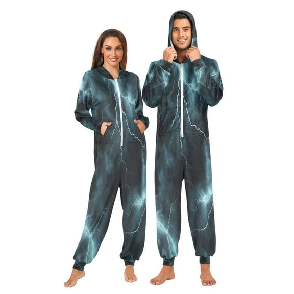 FORMRS Onesies Pajama for Adults Unisex Hoodie Winter Jumpsuit One Piece Sleepwear, Sizes S-2XL, Lightning Pattern