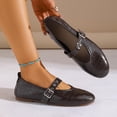 thumbnail image 2 of Womens Retro Mary Jane Flats Square Toe Crocodile Embossed Faux Faux Leather Adjustable Strap Cushioned Insole Brown,Size 7, 2 of 7
