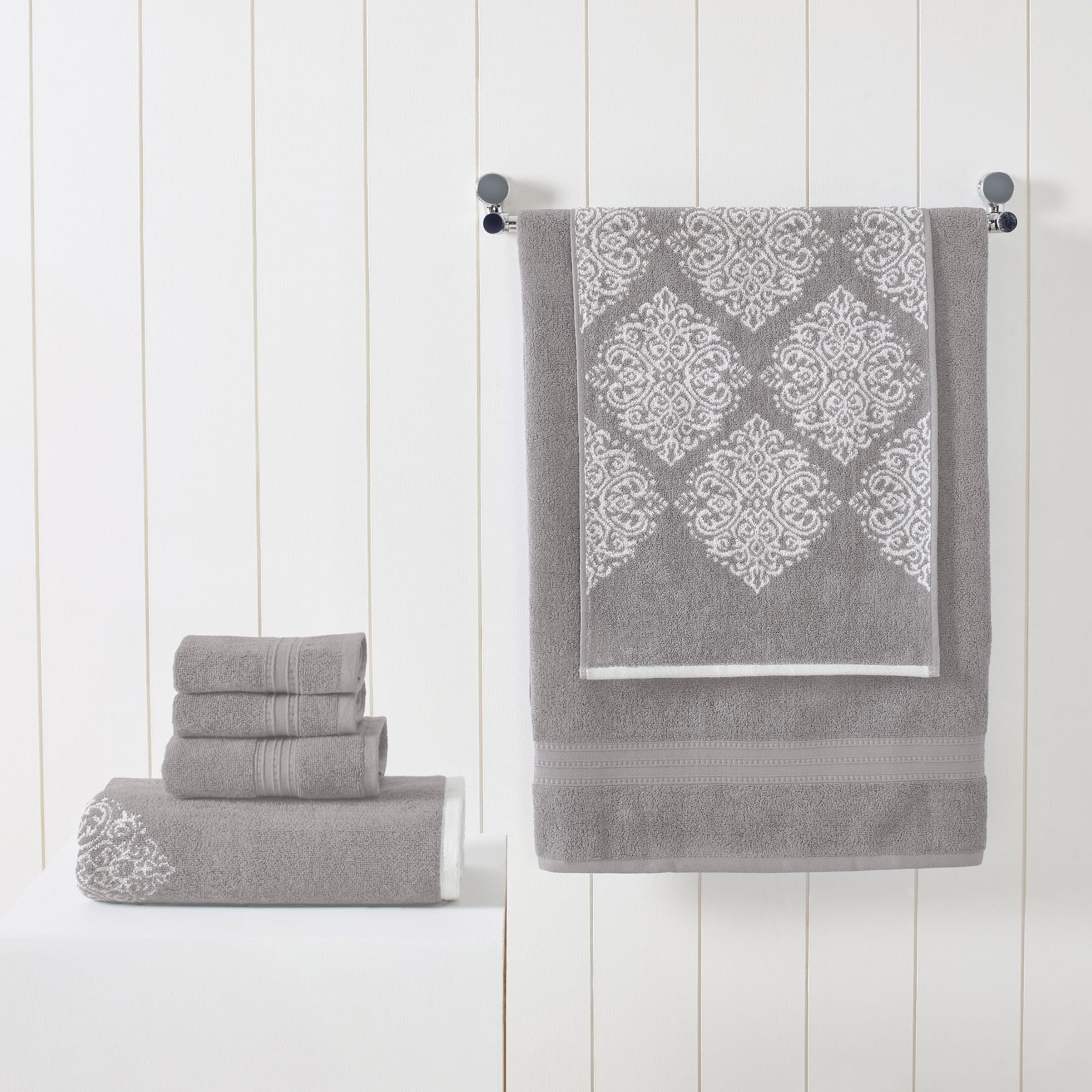 Modern Threads Artesia Damask 6-Piece Bath Towel Set, Gray