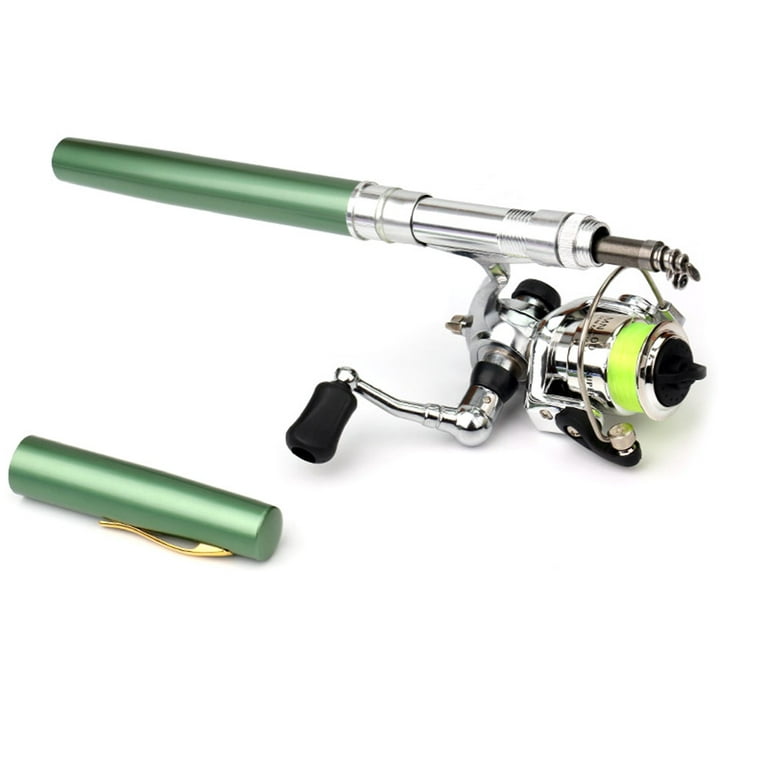 Carevas Pocket Collapsible Fishing Rod Reel Combo Pen Fishing Pole Kit Telescopic Fishing Rod Reel Combo Kit, Size: 1M, Green
