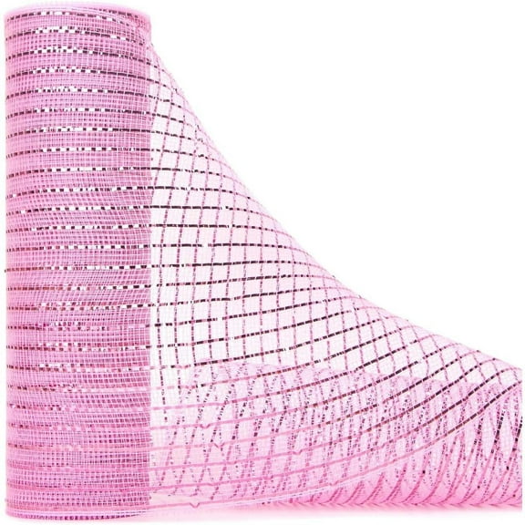 Wide Foil Deco Poly Mesh Ribbon, 10 Inches x 30 Feet Pink, Pink Foil