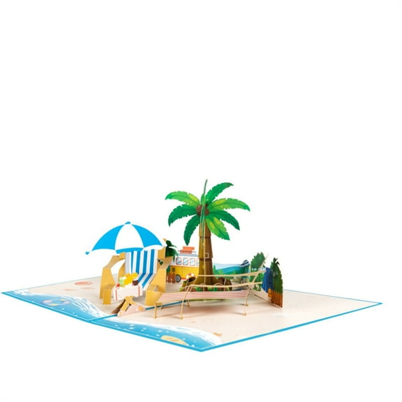 Ciwanning 3D Popup Card with Envelope Beach Vacation Birthday Father Day Cards for Dad Husband Anniversary Travel Greeting