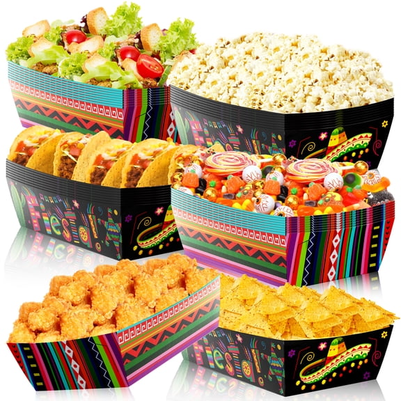 Mexican Popcorn Tray, 36pcs Mexican Food Paper Trays Mexican Paper Trays Fiesta for Mexican Fiesta Decorations, Mexican Nacho Trays for Cinco De Mayo Decorations
