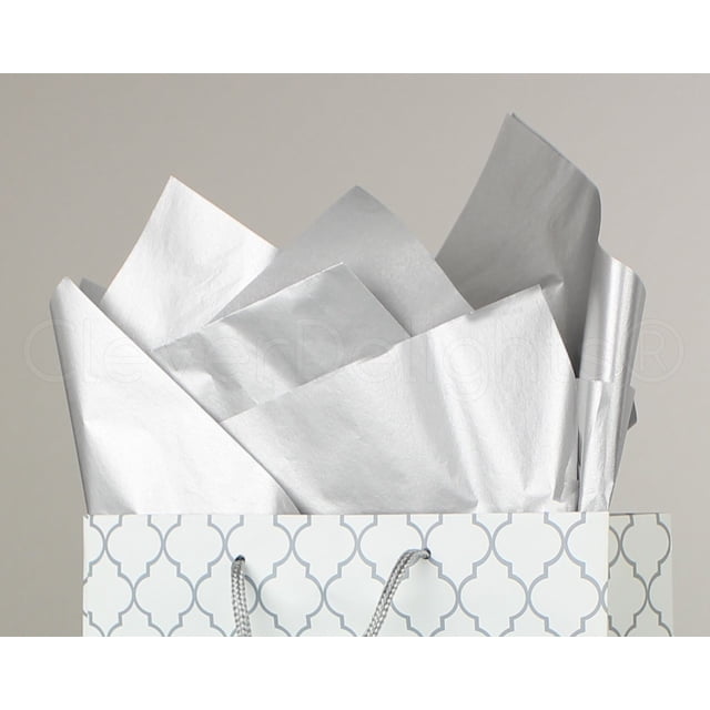 CleverDelights Metallic Silver Premium Tissue Paper - 100 Sheets - 20" x 30" - Gift Paper