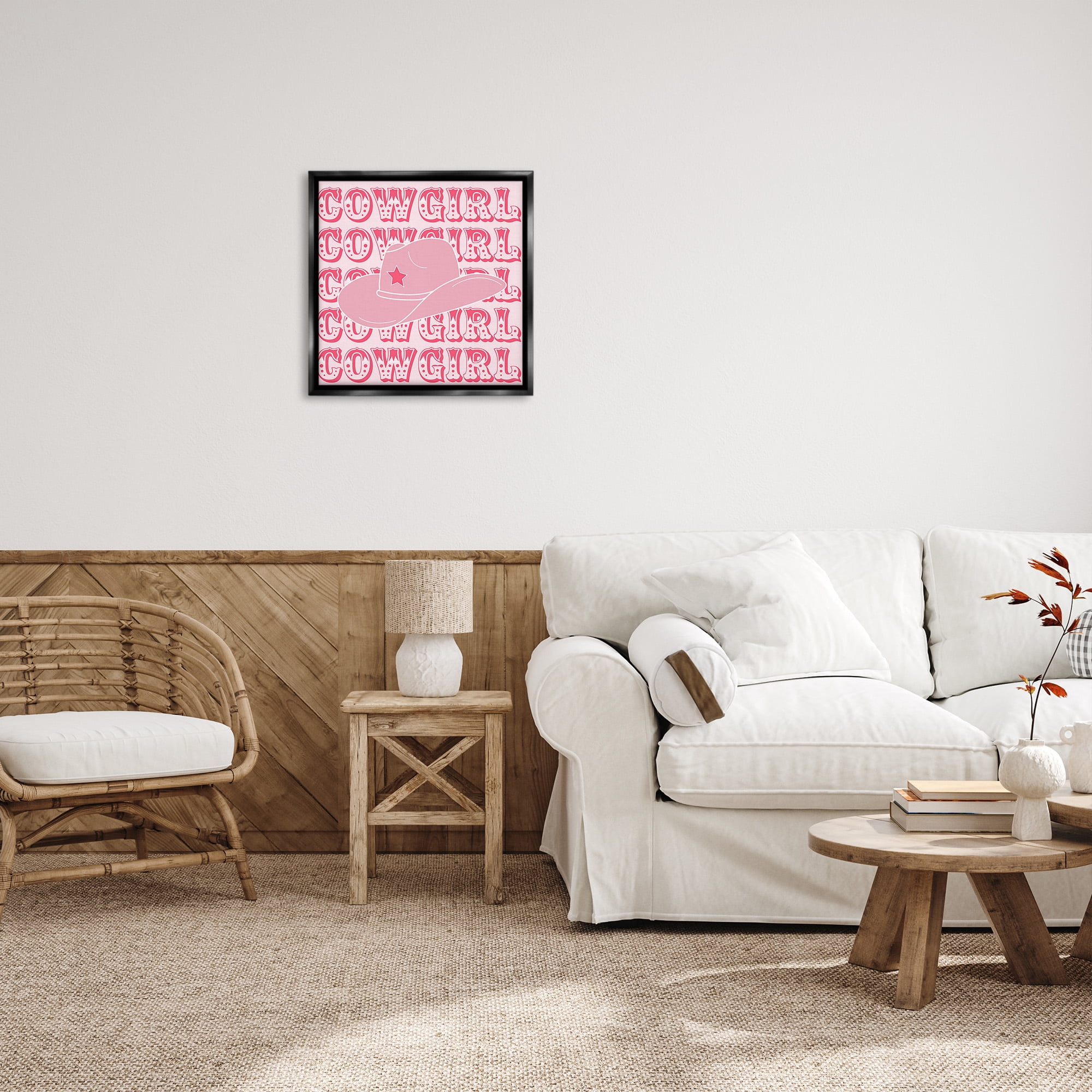 Stupell Industries Blush Pink Cowgirl Beauty & Fashion Painting Black Floater Framed Canvas Art Print Wall Art, 25 x 25