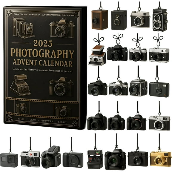 BESTSKY 2025 Photography Advent Calendar,24 Days Christmas Countdown Calendar with 24 Retro Camera Ornaments, advent calendar for adults