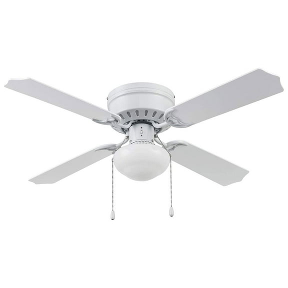 Prominence Home Cherry Hill 42'' White Flushmount Ceiling Fan with Globe Light Kit and Pull Chains