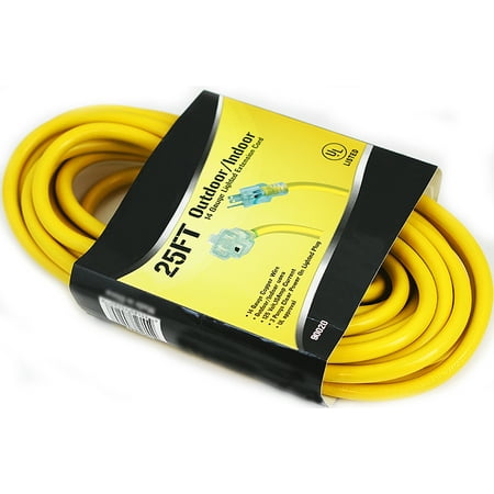 25' 14 Gauge Electric Extension Cord 3 Prong Power Cable In/Outdoor STJW UL GLO