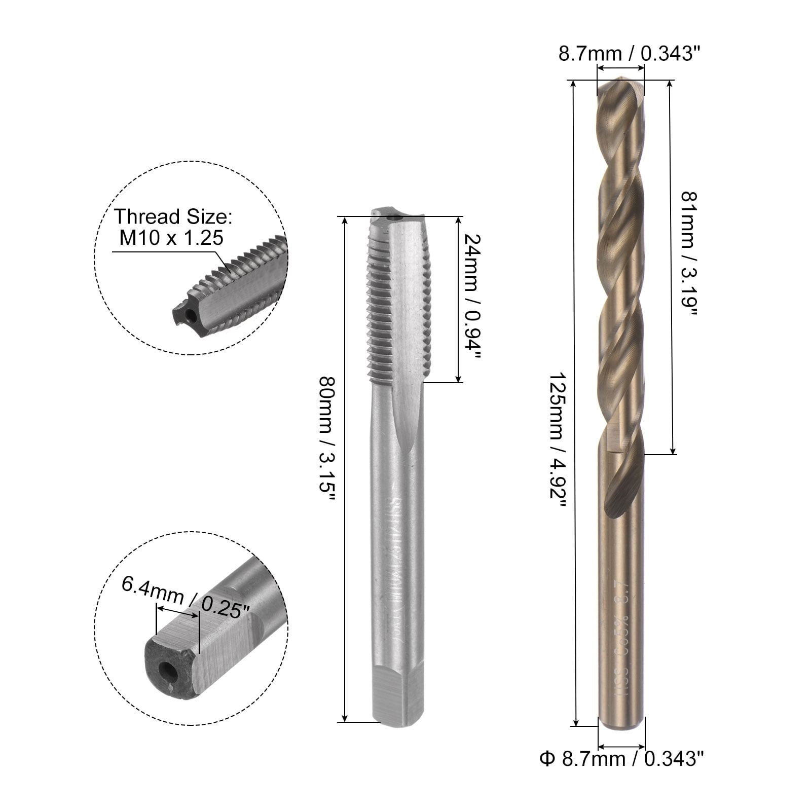 Unique Bargains Tap & Bit Sets, Straight Flute Machine Thread Milling Tap Silver M10 x 1.25