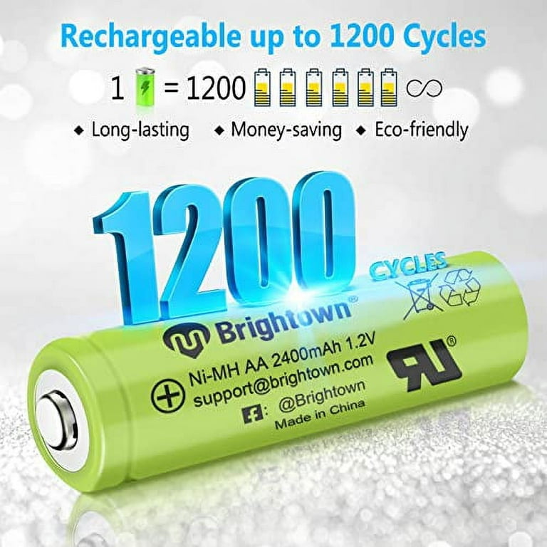 Brightown Paquete de 12 pilas AA recargables, 2400 mAh de alta capacidad,  precargadas NiMH, doble A, baterías recargables para luces solares