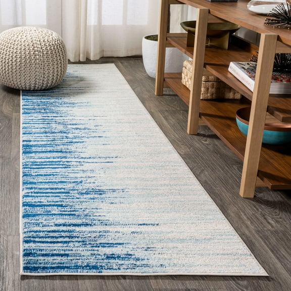 JONATHAN Y CONTEMPORARY POP 2 x 8 Runner Rug, Linear Half-Stripe - Blue/Cream, CTP112A-28
