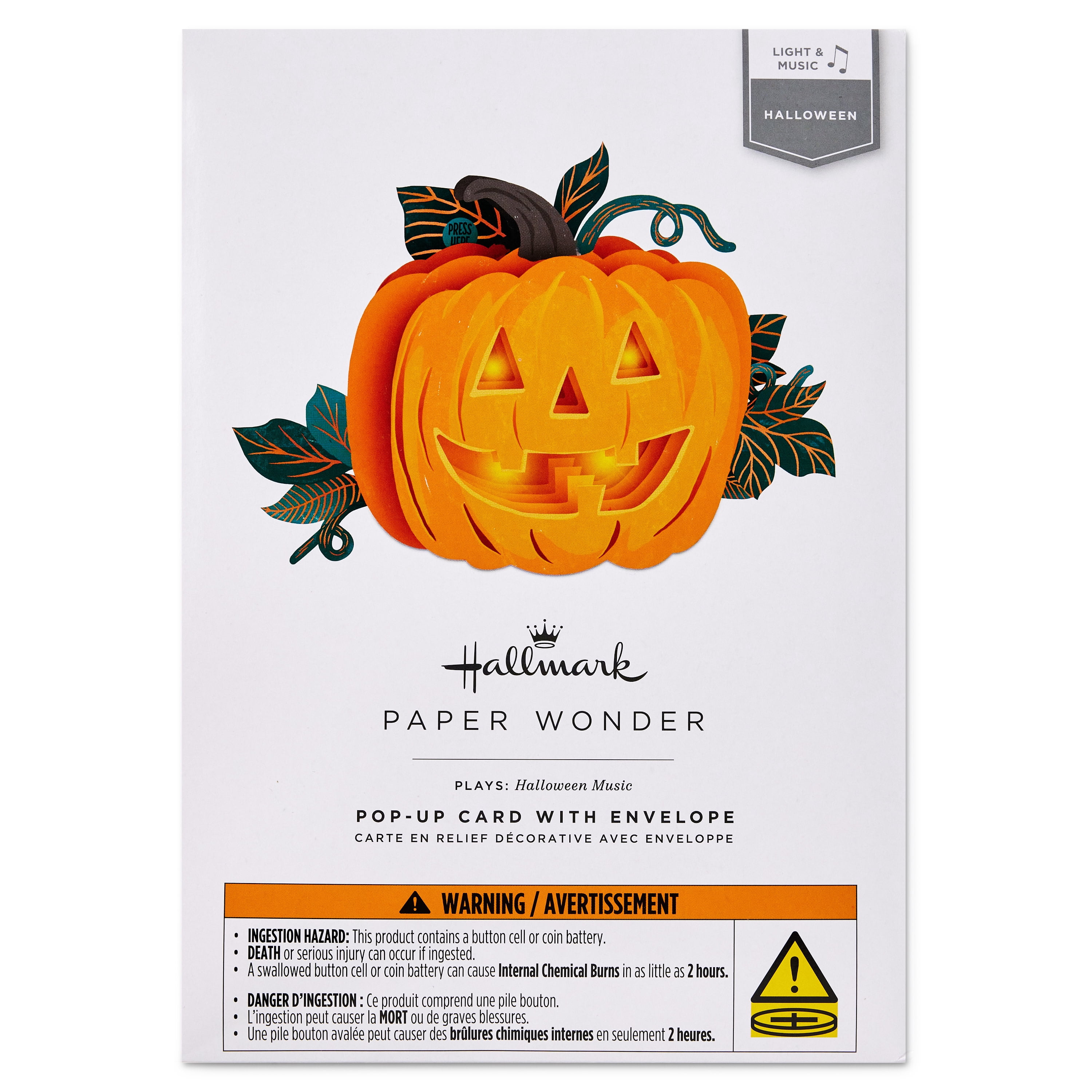 Hallmark Paper Wonder Musical Halloween Card (Jack-o'-Lantern), 1 Count