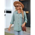 thumbnail image 4 of Womens Cable Knit Light-Weight Shacket Button Down Shirts Long Sleeve Casual Oversized Blouses Tops Green XXL, 4 of 8