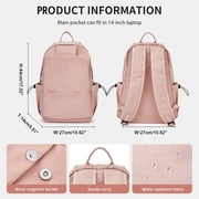 School Backpack Womens, Causal Travel School Bags 15.6 Inch Laptop Backpack for Student Lightweight Rucksack Water Resistant Bookbag College Men Work Daypack Pink
