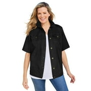 Woman Within Women's Plus Size Short-sleeve Denim Jacket Color: Black Size: 18