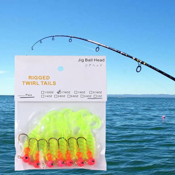 1.9 Inch Pre-Rigged Twirl Tail Soft Lures, Weighted Jig Head Curly Grub Worm Baits for Freshwater & Saltwater Fishing