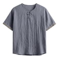 thumbnail image 2 of FRSASU Men's Cotton Linen T-Shirts Vintage V Neck Short Sleeve Beach Boho Shirts Casual Lightweight Quick Dry Hippie Tees Gray-A, 2 of 4