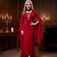 thumbnail image 6 of Vampire Costume, Vampire Outfit, Vampire Roleplay, Vampire Cos, Vampire Cosplay, Women's Morticiaan Floor Dress Costume Adult Women Gothic Witch Vintage Dress, Red XXL, 6 of 6