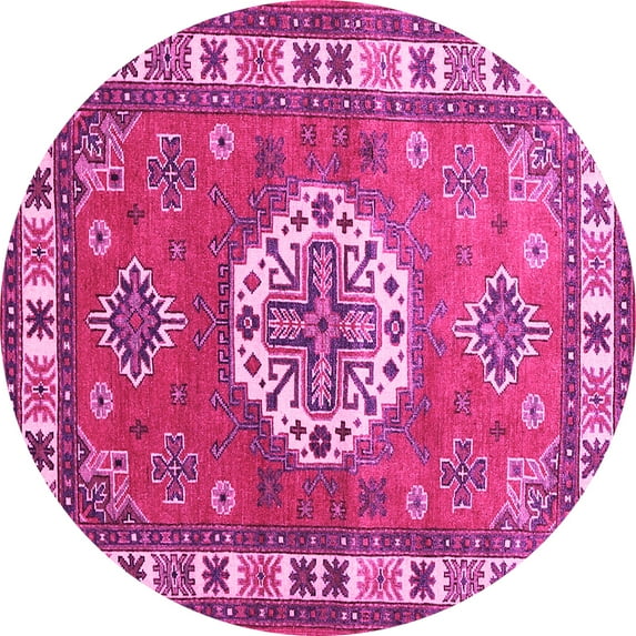 Ahgly Company Indoor Round Medallion Pink Traditional Area Rugs, 7' Round