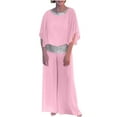 thumbnail image 2 of HOZADOIE Womens Lounge Set Chiffon Sequined Patchwork Crew Neck Casual Short Sleeve Batwing Top Wide Leg Pants Set with Pockets Spring Summer Style, 2 of 8