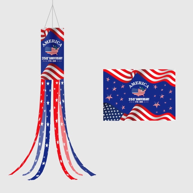Ohmyroo 250th Anniversary Wind Sock Flag Multicolor Polyester Commemorative Ornament Suiting Backyard Decor