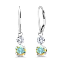 Gem Stone King 925 Sterling Silver Mercury Mist Mystic Topaz and White Lab Grown Diamond Drop Dangle Earrings for Women (2.54 Cttw, Gemstone Birthstone, Round 6MM and 4MM)