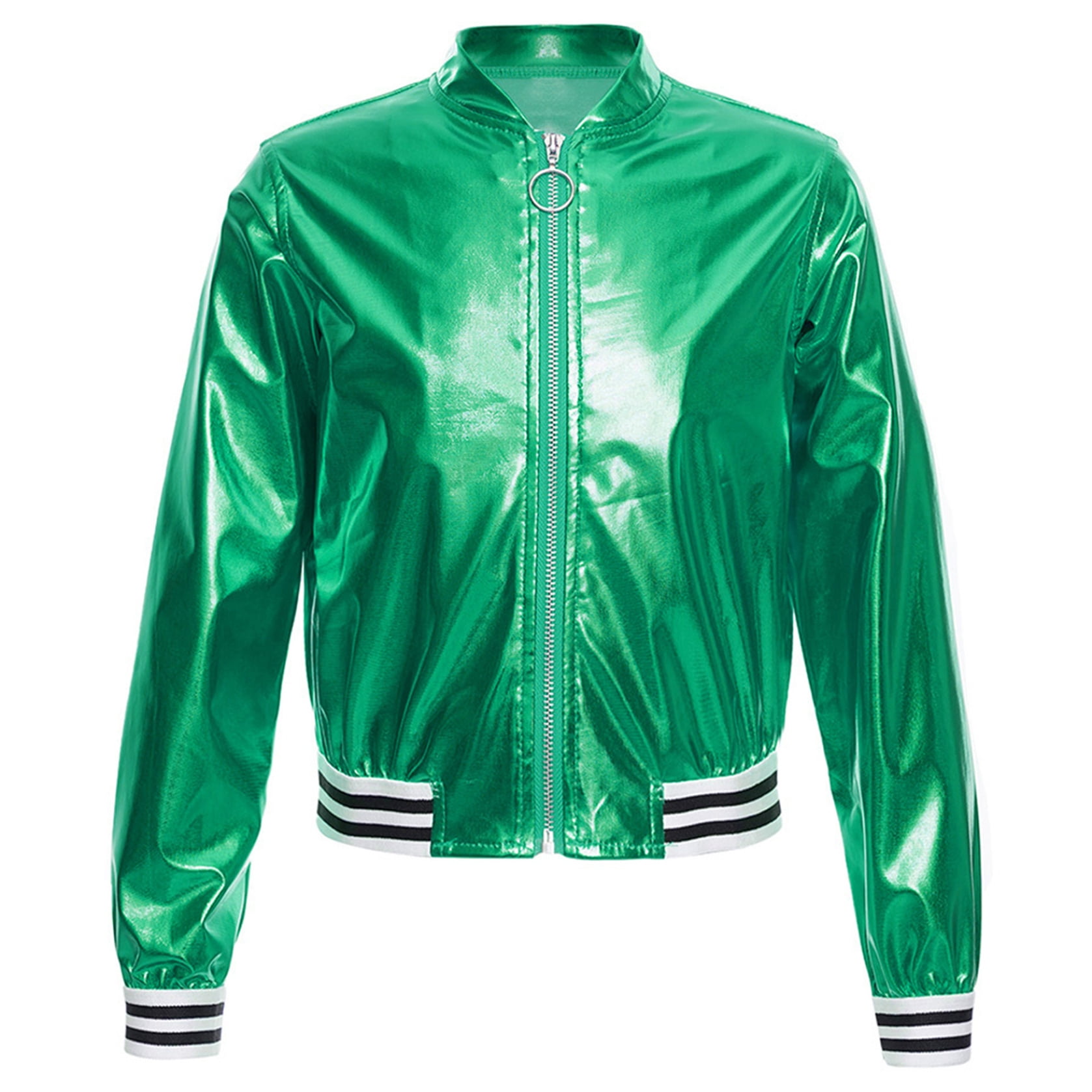 HULIJA Girls Boys Shiny Metallic Long Sleeve Bomber Jacket