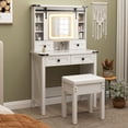 thumbnail image 4 of Gymax Coiffeuse Style Ferme Table de Maquillage avec Luminosité Réglable Miroir Coulissant Blanc, 4 of 10