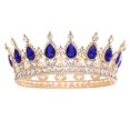 thumbnail image 1 of FORSEVEN Corona de reina con diamantes de imitación, coronas y tiaras de boda para mujer, accesorios para el pelo de fiesta, corona de princesa, corona de cumpleaños, corona nupcial de cristal (oro+az, 1 of 5